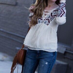 Abercrombie & Fitch Y2K Babydoll Sweater Top Size S Lace-Up Contrast Cuffs Boho